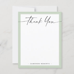 Light sage green border custom logo thank you note card
