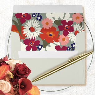 Light Sage Green Colourful Floral Garden Wedding Envelope