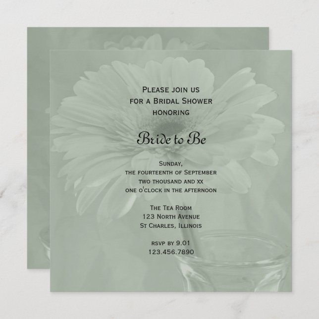 Light Sage Green Gerber Daisy Bridal Shower Invitation (Front/Back)
