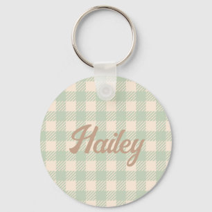 light sage green gingham checked plaid wedding key ring