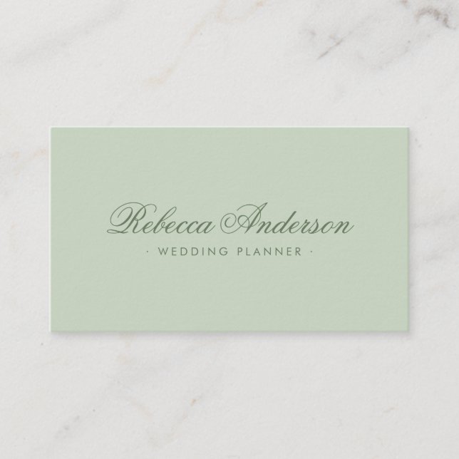 Light sage green minimal chic trendy pretty script business card (Front)