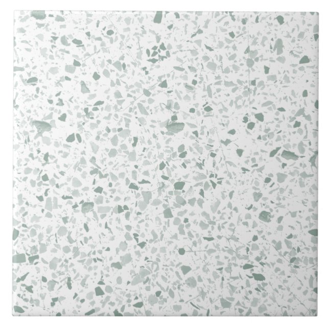 Light Sage Green on White Terrazzo Stone Pattern Tile (Front)