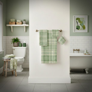 Light sage green plaid bath towel set