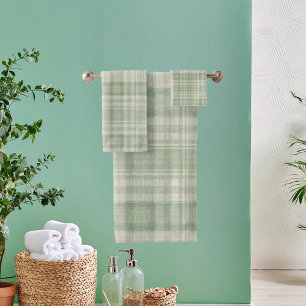 Light sage green plaid bath towel set