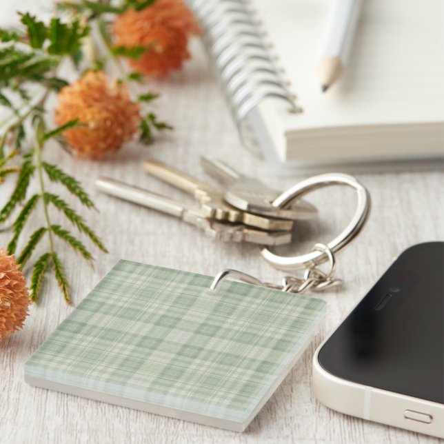 Light sage green plaid key ring (Front Right)