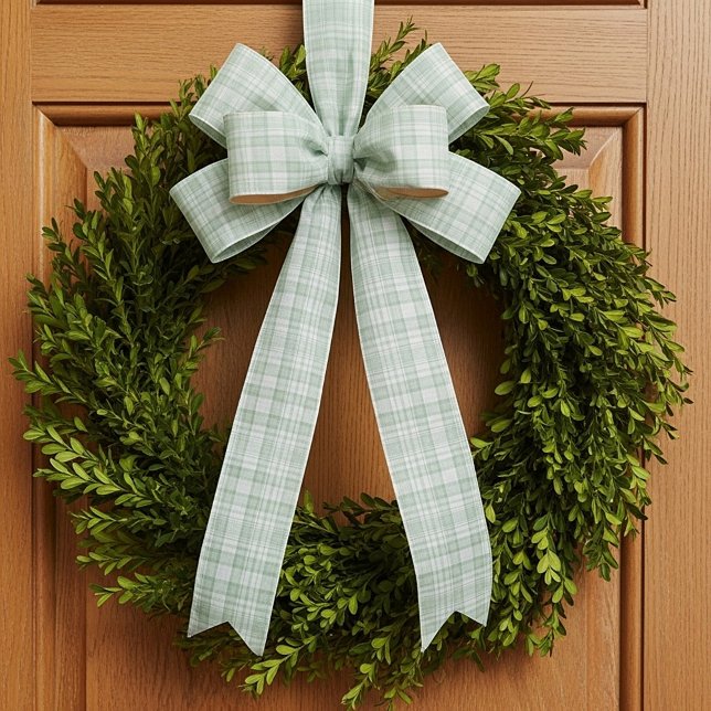 Light sage green plaid satin ribbon (Creator Uploaded)