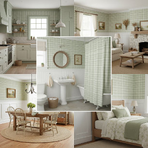 Light sage green plaid wallpaper