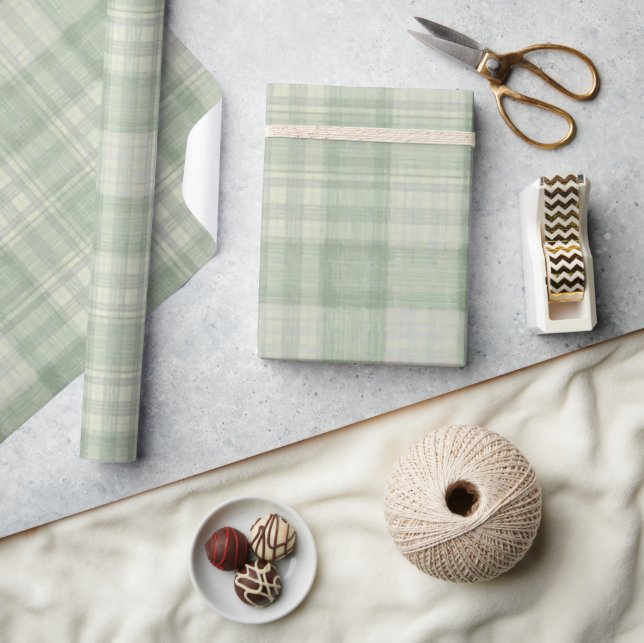 Light sage green plaid wrapping paper (Crafts)