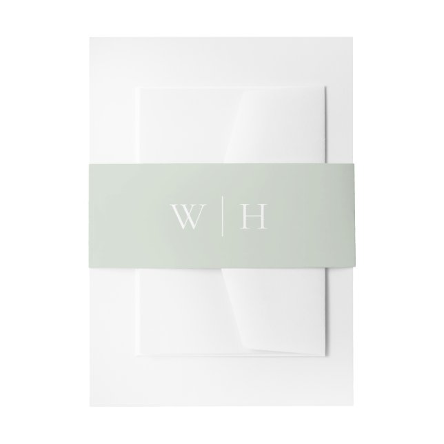 Light Sage Green Serif Monogram with Line Wedding Invitation Belly Band (Front Example)