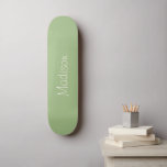 Light Sage Green Solid Colour with Name Skateboard<br><div class="desc">Light Sage Green Solid Colour Background with Name in Cream. Minimalist aesthetic. Trendy colour. Can be personalised / customised.</div>