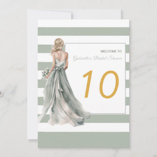 Light Sage Green Stripes Blonde Bridal Table No Invitation