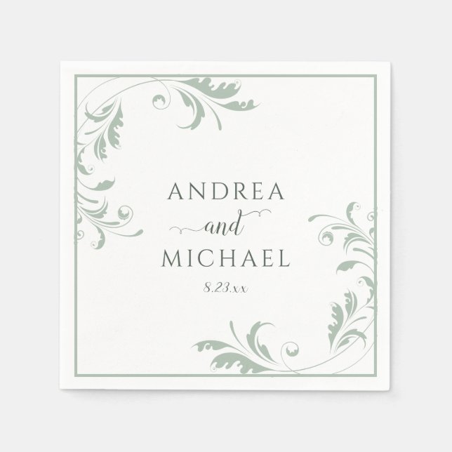 Light Sage Green Wedding Elegant Luxury Flourish N Napkin (Front)