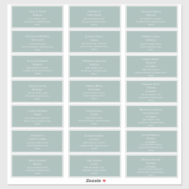 Light Sage Green Wedding Guest Address Labels (Sheet)