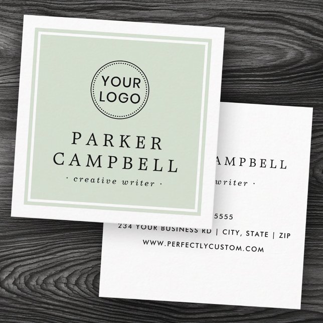 Light sage green white border your logo minimalist square business card (Light sage green white border your logo minimalist square business card)