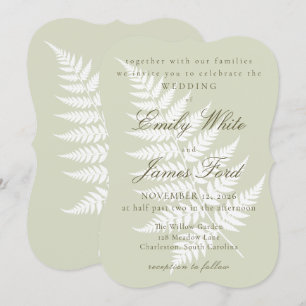 Light Sage Green White Fern 5x7 Bracket Wedding Invitation