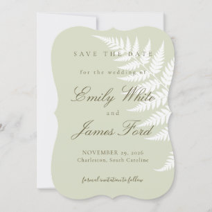 Light Sage Green White Fern 5x7 Simply Elegant Save The Date