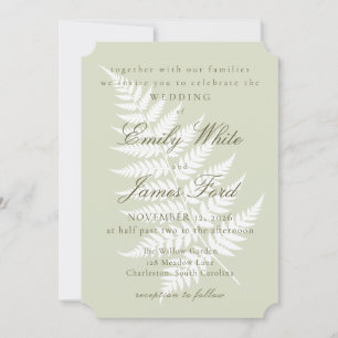 Light Sage Green White Fern 5x7 Ticket Wedding Invitation