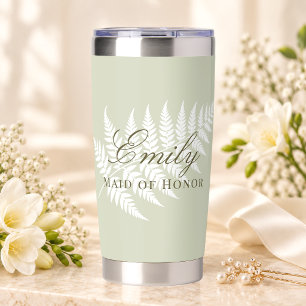 Light Sage Green White Fern Elegant Maid of Honour Insulated Tumbler