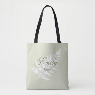Light Sage Green White Fern Elegant Pastel Bridal Tote Bag