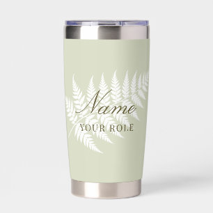 Light Sage Green White Fern Name & Role Silver Insulated Tumbler
