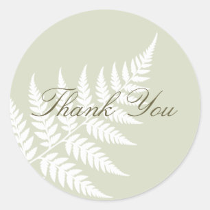 Light Sage Green White Fern Woodland Thank You Classic Round Sticker