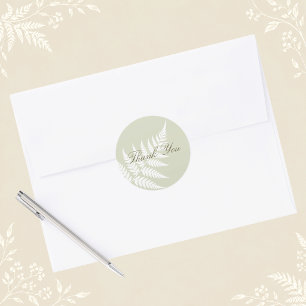 Light Sage Green White Fern Woodland Thank You Classic Round Sticker