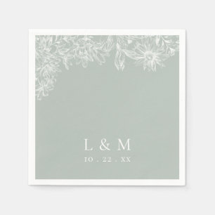 Light Sage Green White Monogram Wedding Napkins