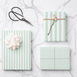 Light Sage Green & White Stripes Wrapping Paper Sheet