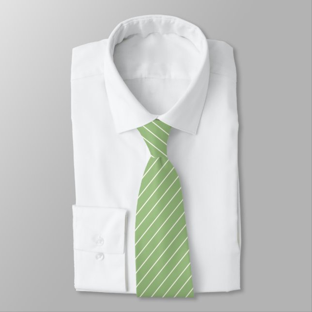 Light Sage Green with Ivory White Pinstripes Tie (Tied)