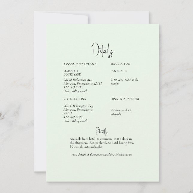 Light Sage Greenery Wedding Detail Invitation (Front)