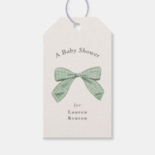 Light Sage Plaid Bow Elegant Neutral Baby Shower Gift Tags