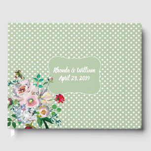Light Sage with White Dots and Flowers Wedding Guest Book