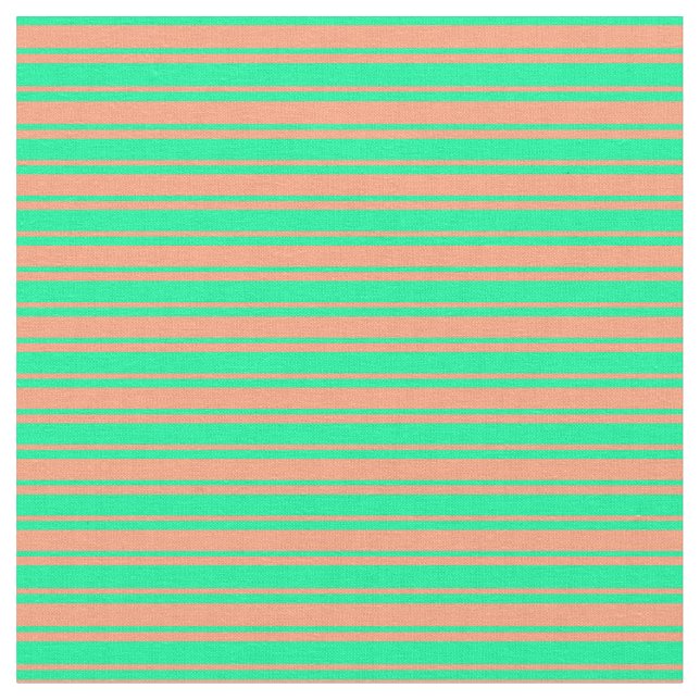 Light Salmon and Green Stripes Fabric (Close Up)