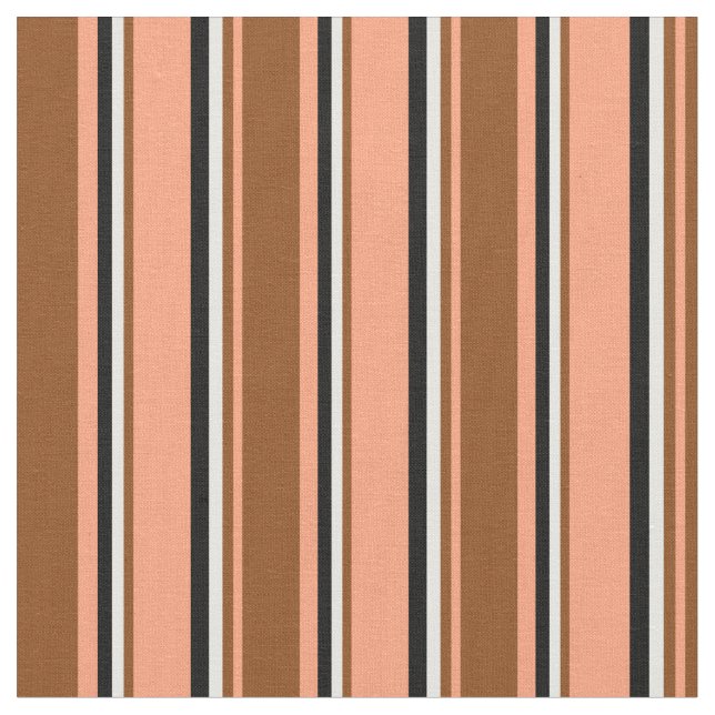 Light Salmon, Brown, White & Black Coloured Lines Fabric (Close Up)