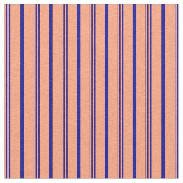 Light Salmon & Dark Blue Coloured Lines Fabric (Close Up)