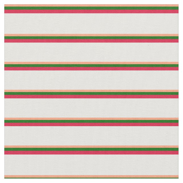 Light Salmon, Dark Green, Crimson & White Pattern Fabric (Close Up)