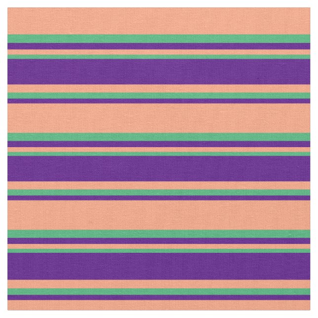 Light Salmon, Indigo & Sea Green Stripes Fabric (Close Up)