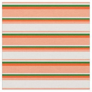 Light Salmon, Mint Cream, Dark Green & Red Lines Fabric
