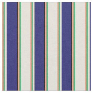 Light Salmon, Sea Green, Beige, Blue & Black Fabric