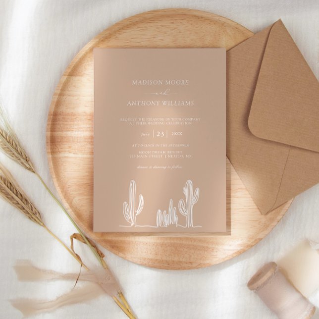 Light Sand Cactus Line Art Desert Wedding Invitation (Creator Uploaded)