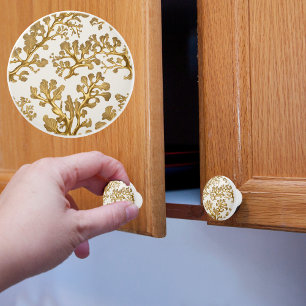 Light Sand Colour with Gold Seaweed Ceramic Knob