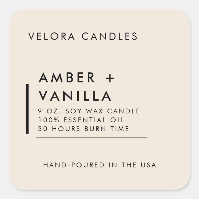 Light Sand Modern Minimalist Candle Label Sticker (Front)