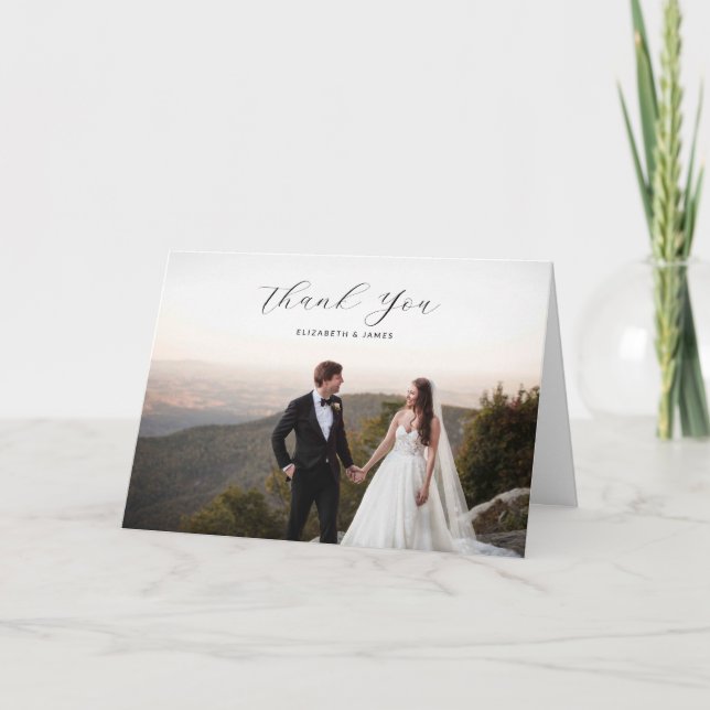 Light Script Photo Wedding Thank You Card (Front)