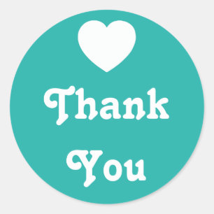 Light Sea Green and White Heart Thank You Classic Round Sticker