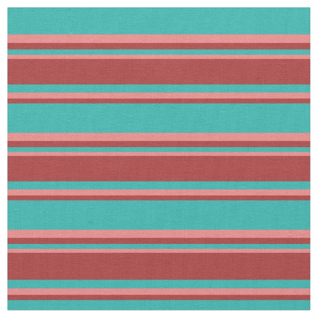 Light Sea Green, Brown & Light Coral Pattern Fabric (Close Up)