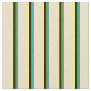 Light Sea Green, Green, Black, Yellow & Tan Lines Fabric