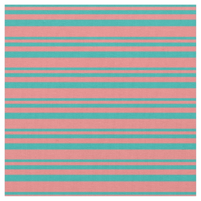Light Sea Green & Light Coral Coloured Lines Fabric (Close Up)
