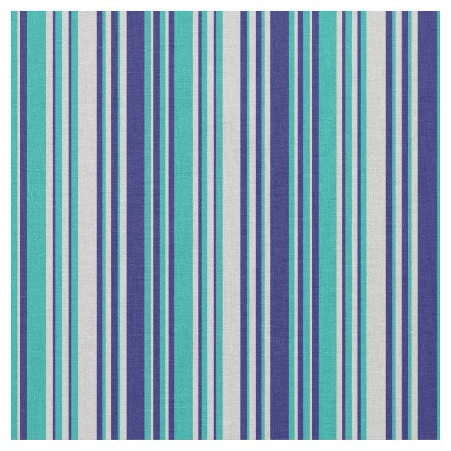 Light Sea Green, Light Grey & Midnight Blue Lines Fabric (Close Up)