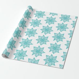 Light Sea Green on White Sketchy Flowers Wrapping Paper