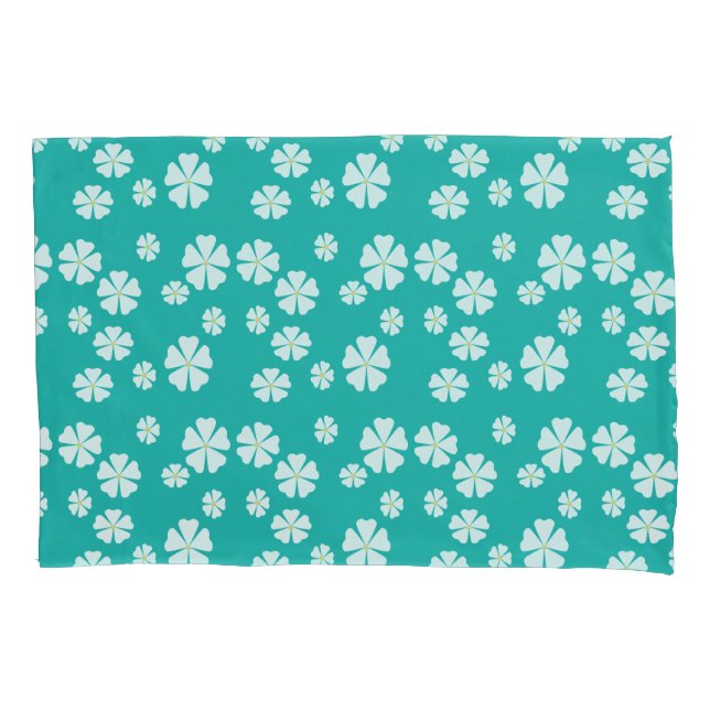 Light sea green with white flowers pillowcase (Front-Left)